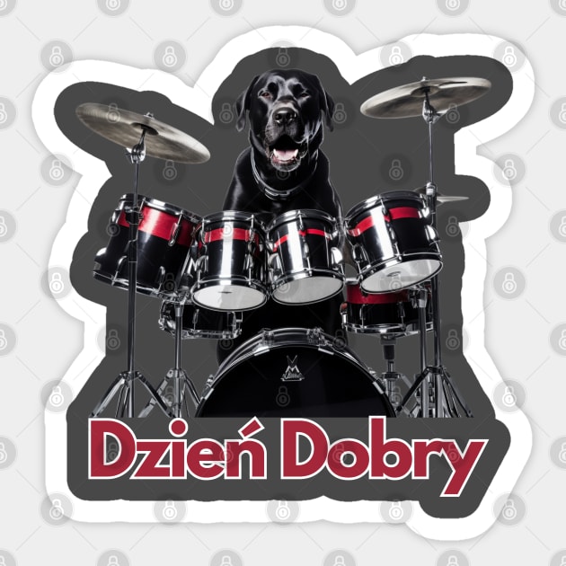 A Polish Black Dog Playing on Drums Sticker by NatashaCuteShop